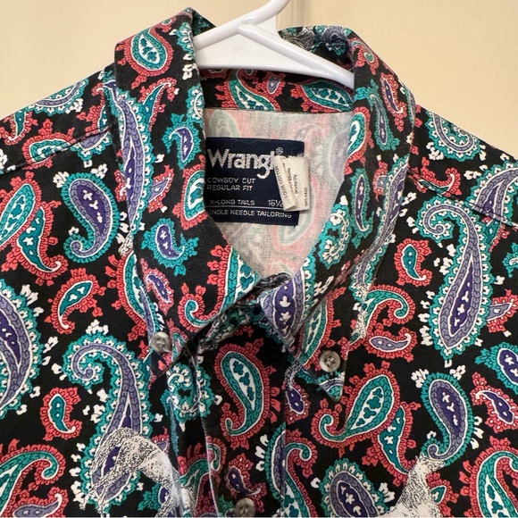 Vintage WRANGLER Cowboy Cut Brushpopper Button Down Paisley Horse Print 16.5 - Picture 9 of 12